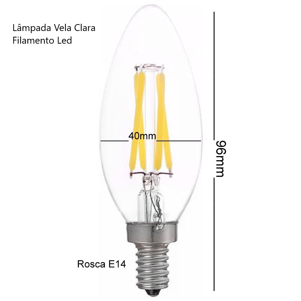 Kit 7 Lampadas Vela Filamento De Led E14 2300k 4g 3,2w