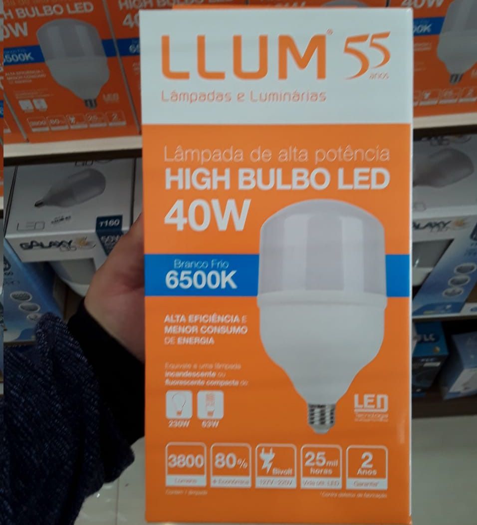 Lampada LED High Bulbo 40W E27 6500K Luz Branca Bivolt LLUM
