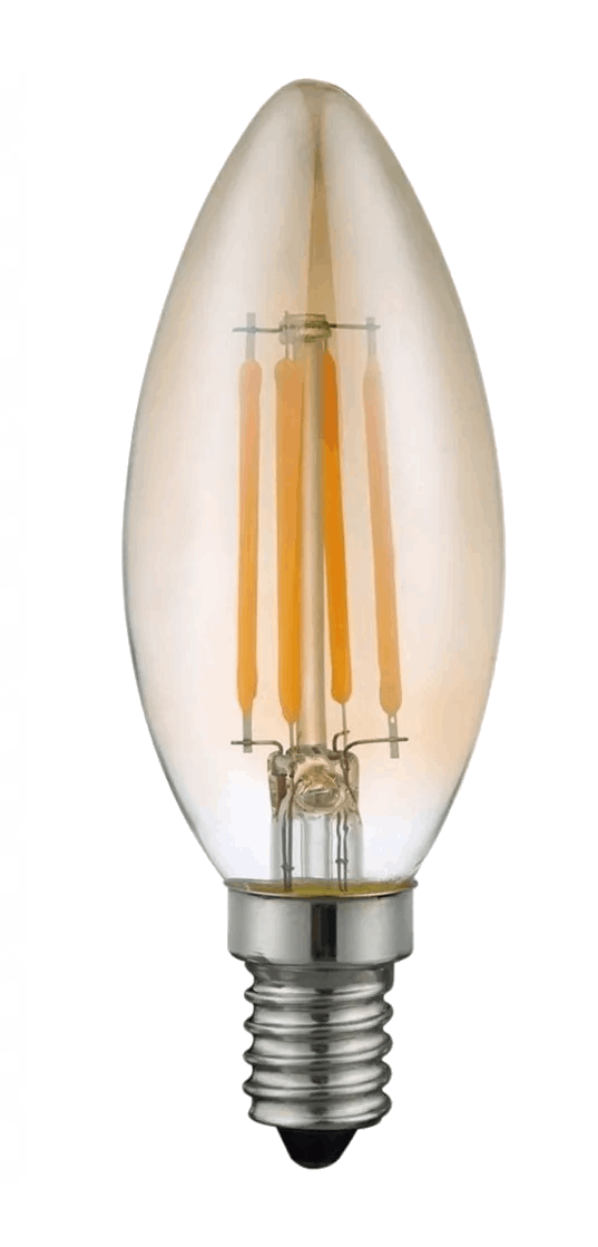 Lampada Vela Filamento De Led Ambar Retro Lustre E14 2W 127V GALAXY