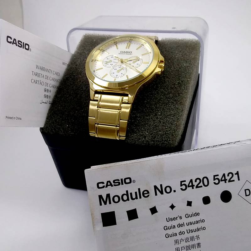MTP-V300G-7A Relógio Casio Masculino Analógico Aço Dourado   - E-Presentes