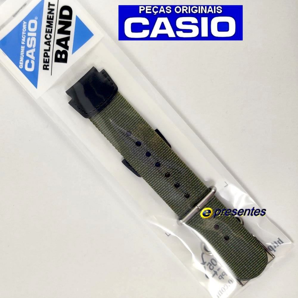 Pulseira Casio AE-1200WHB MRW-200HB Nylon/Couro Verde (18MM) 100% Original - E-Presentes