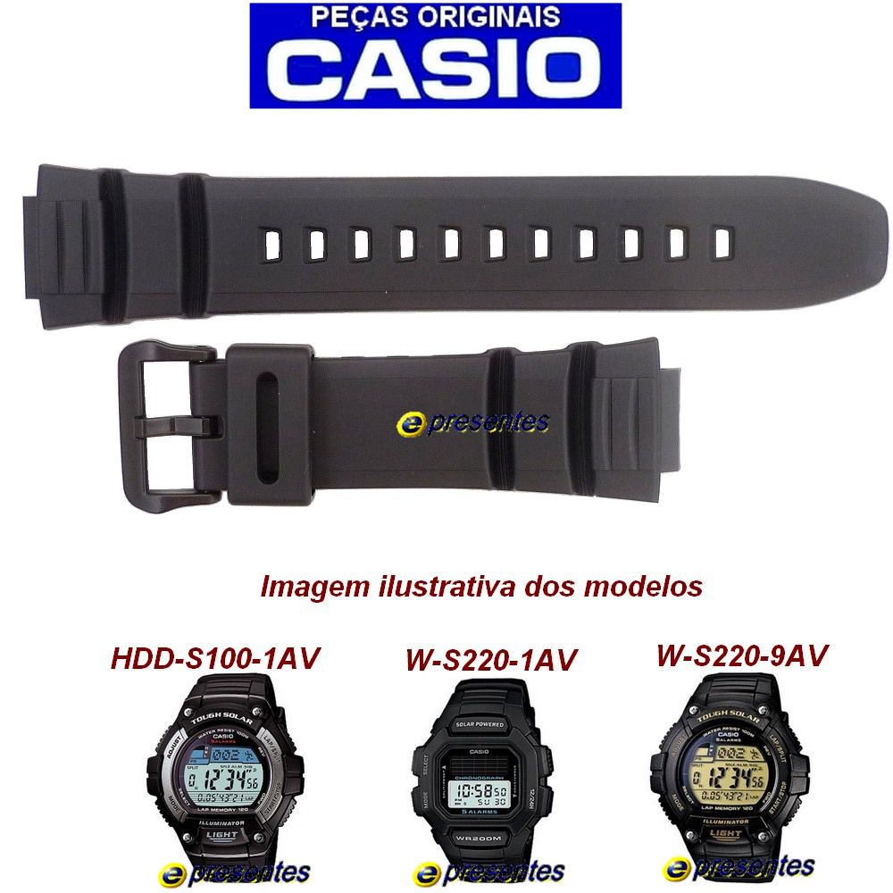 Pulseira Casio HDD-S100-1AV, W-S220-1AV, W-S220-9AV -100% autentica - E-Presentes