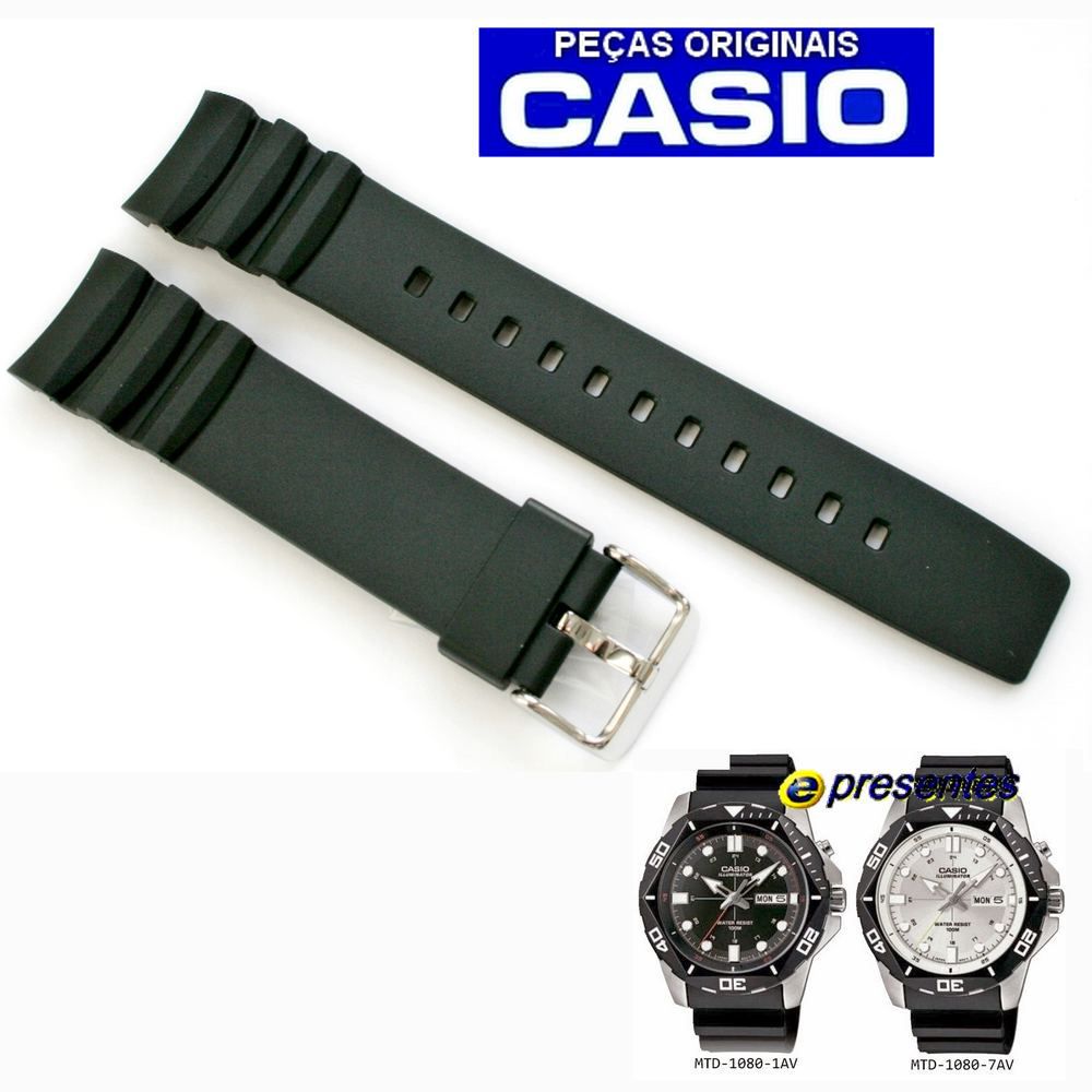 Pulseira Casio MTD-1080 Resina Preta (20mm / 31,5mm)  - E-Presentes
