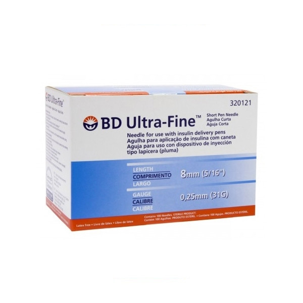 Agulha Caneta Insulina Ultra Fine 31G 8mm x 0,25mm - C/100 Agulhas - BD