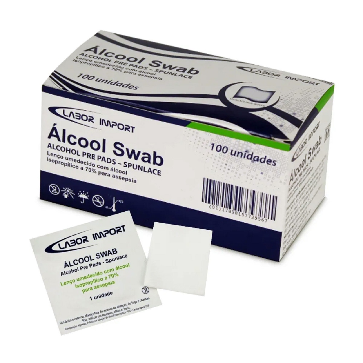 Álcool Swab Isopropílico 70% Sache Lenço Umedecido - 100und