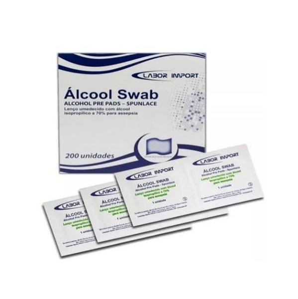 Álcool Swab Isopropílico 70% Sache Lenço Umedecido - 200un - Labor Import