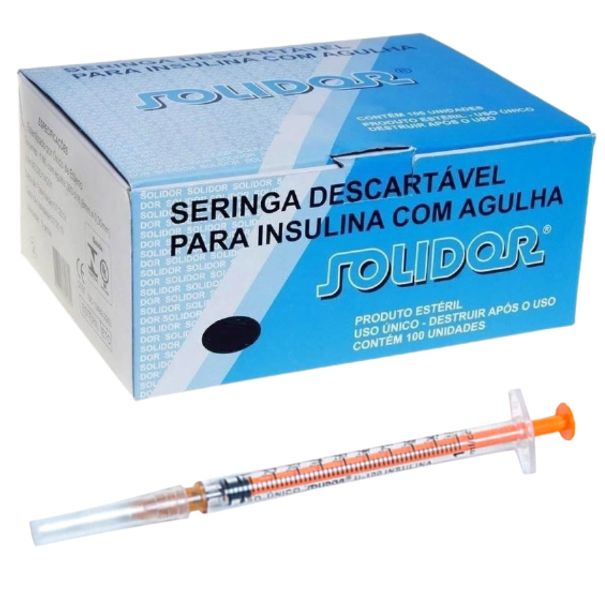 Kit 3un Seringa Insulina 1ml Resíduo Zero Agulha 13mmx0,45mm - 100un - Solidor