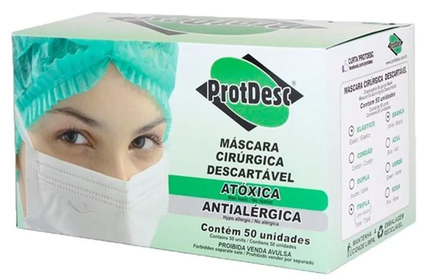 Máscara Tripla Proteção Bacteriana Descartável ProtDesc BRANCA - Caixa 50un