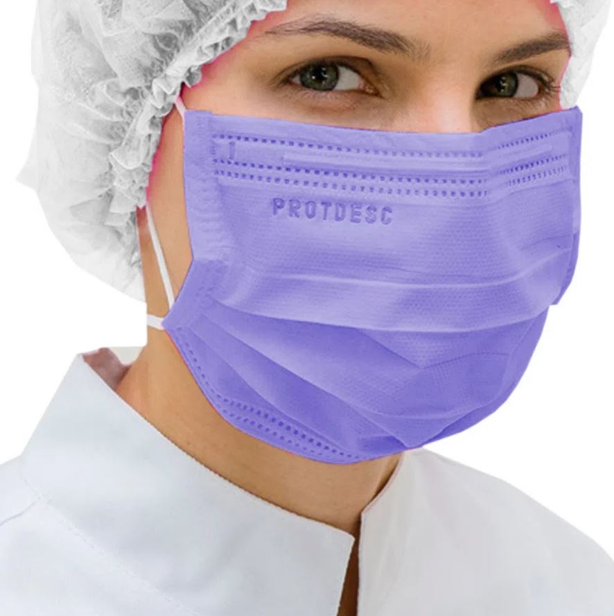 Máscara Tripla Proteção Bacteriana Descartável ProtDesc LILAS - Caixa 50un