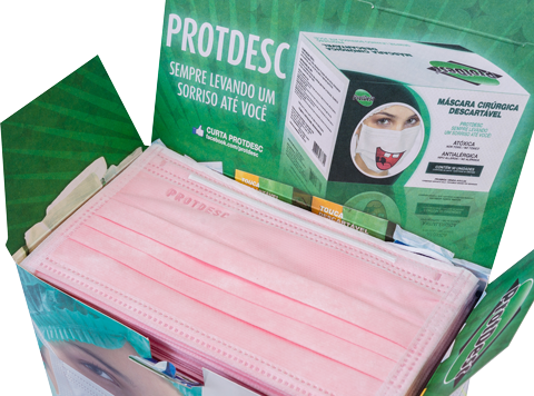 Máscara Tripla Proteção Bacteriana Descartável ProtDesc ROSA - Caixa 50un