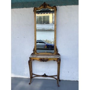 Antigo Aparador Com Espelho Luis XV Dourado Madeira Folheado A Ouro