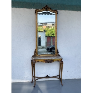 Antigo Aparador Com Espelho Luis XV Dourado Madeira Folheado A Ouro