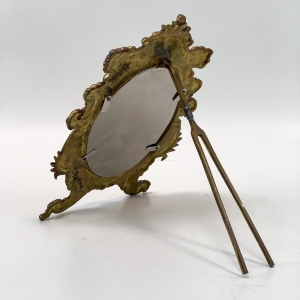 Antigo Espelho De Mesa Em Bronze 37cm