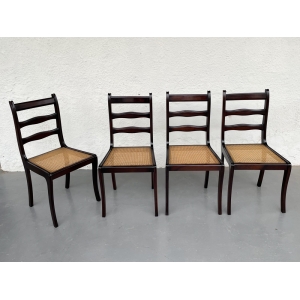 Conjunto 4 Cadeira Antiga Madeira Nobre Palhinha Sintetica