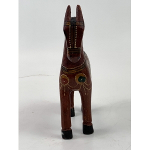 Pequena Escultura Cavalo Em Madeira Pintado A Mao