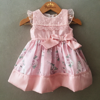 Vestido de Festa Petit Cherie em Tafetá Rosê com Renda Baby