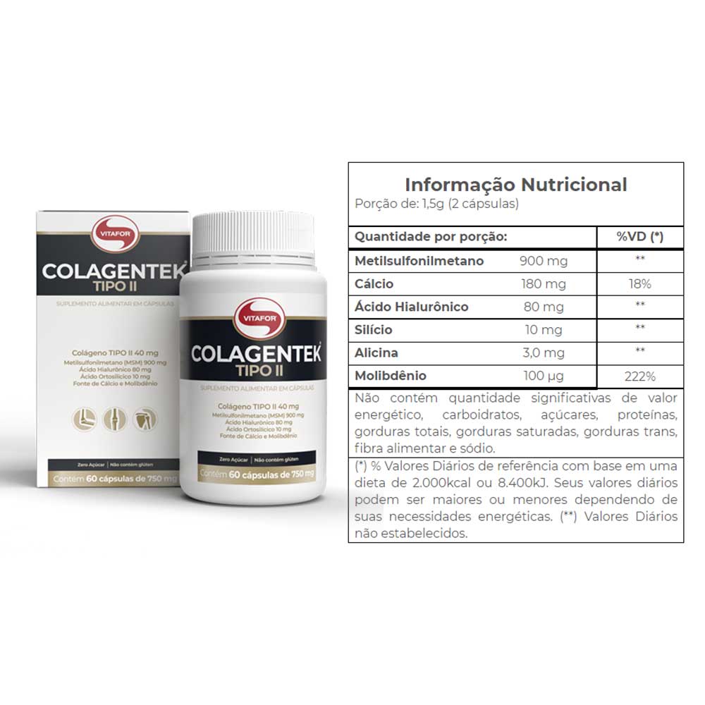Colágeno Tipo II Colagentek 60 Caps - Vitafor - KFit Nutrition