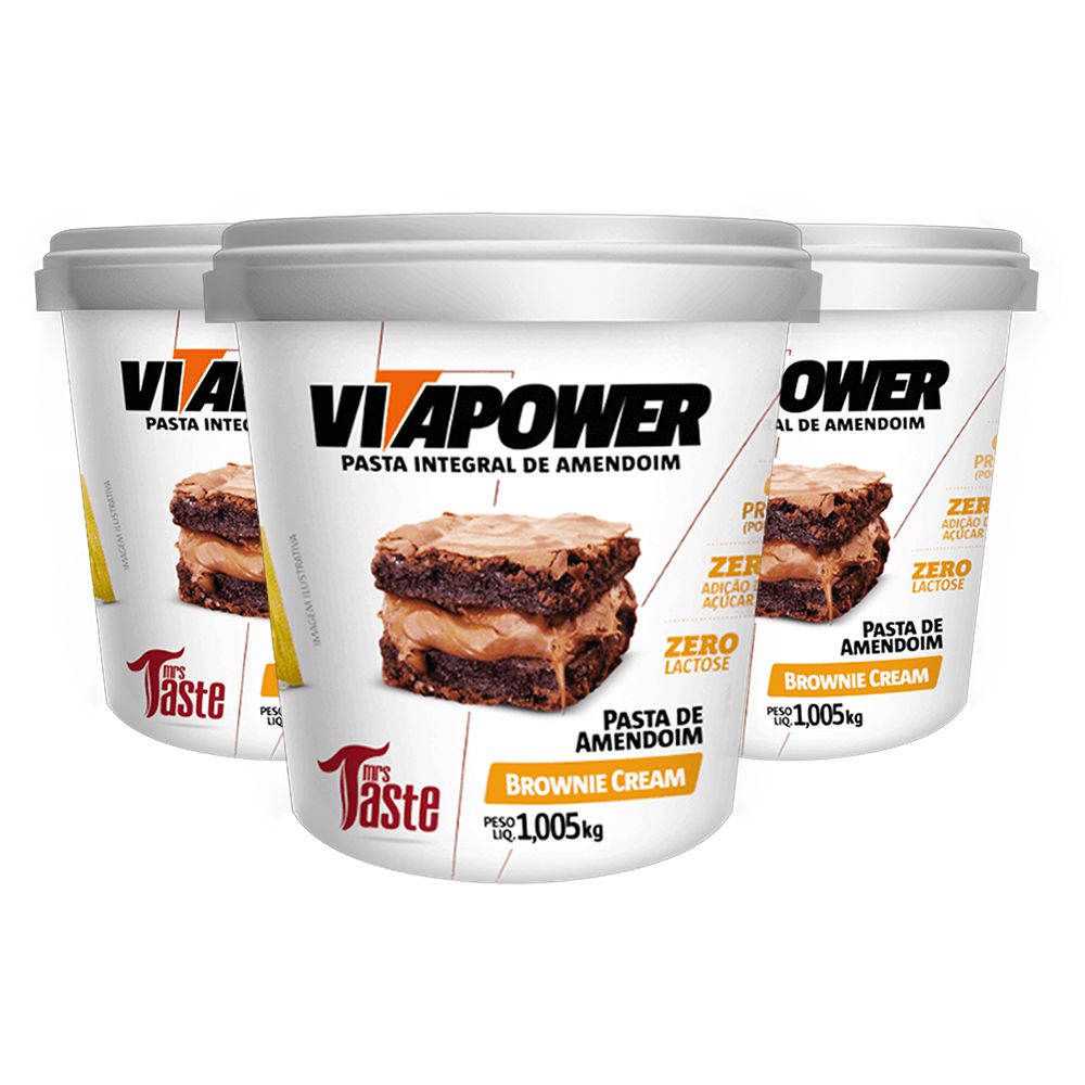 Combo 3 Un Pasta de Amendoim 1kg Brownie Cream Vitapower - KFit Nutrition