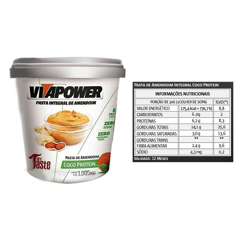 Pasta de Amendoim 1Kg Coco 2 Un Vitapower - KFit Nutrition