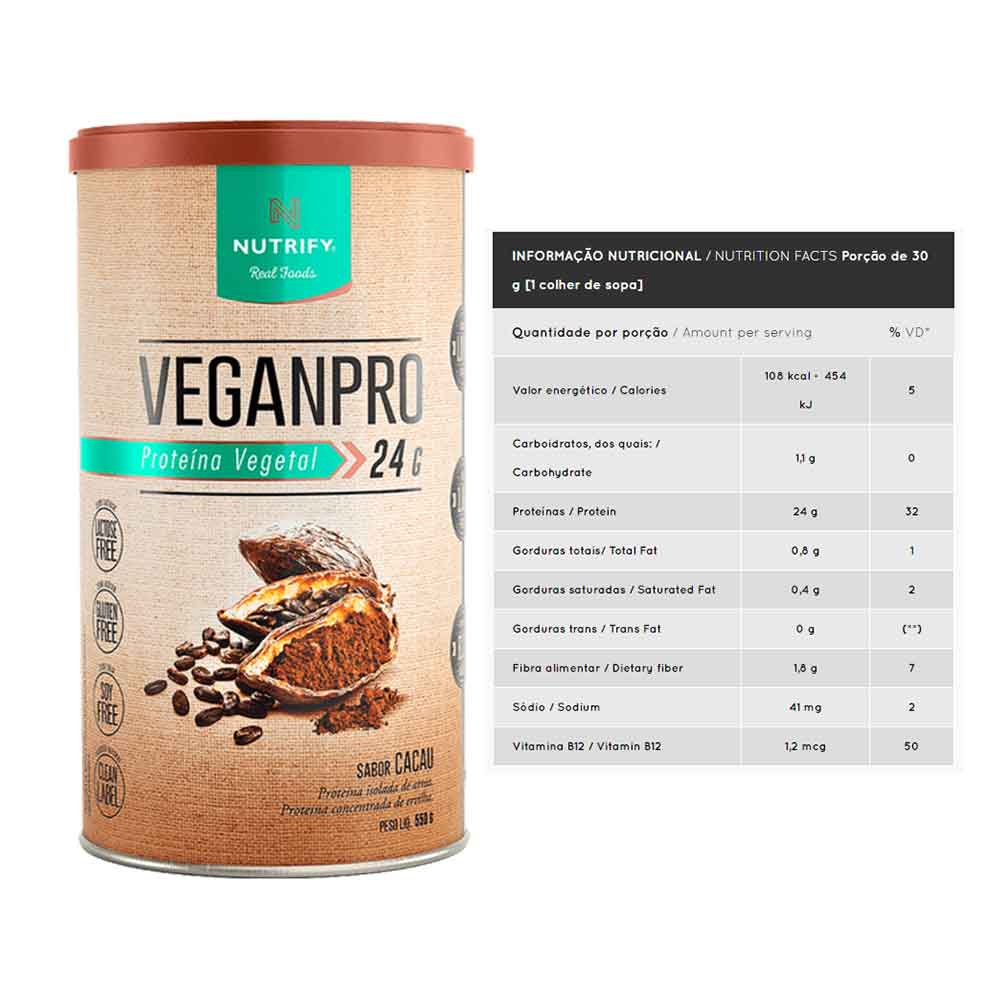 Veganpro cacau - Proteína em Pó 550g - Nutrify  - KFit Nutrition