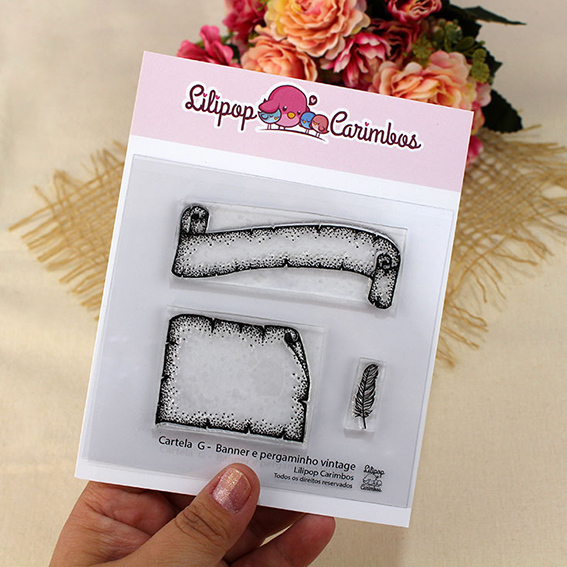 Cartela de Carimbos G - "Banner e pergaminho vintage" - Lilipop Carimbos - Lilipop carimbos
