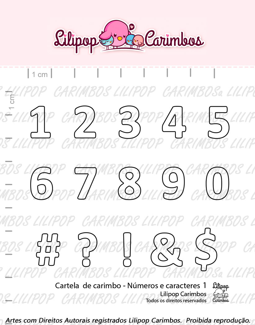 Cartela de Carimbos - "Números e caracteres 1" - Lilipop Carimbos - Lilipop carimbos