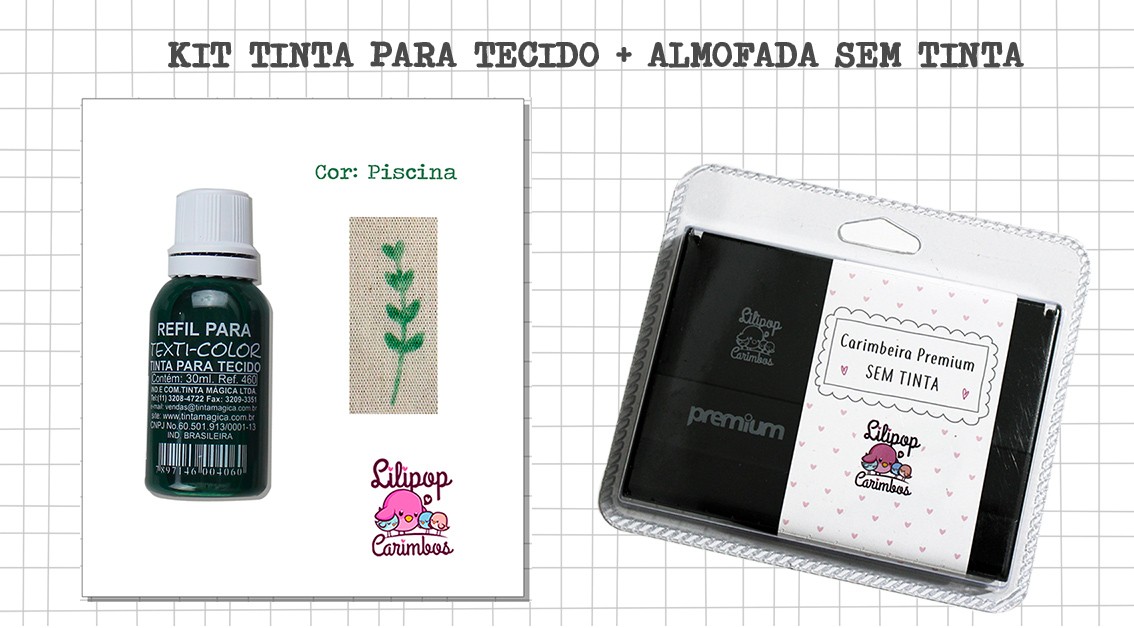 Kit de Tinta para tecido - Piscina + almofada sem tinta - Lilipop carimbos