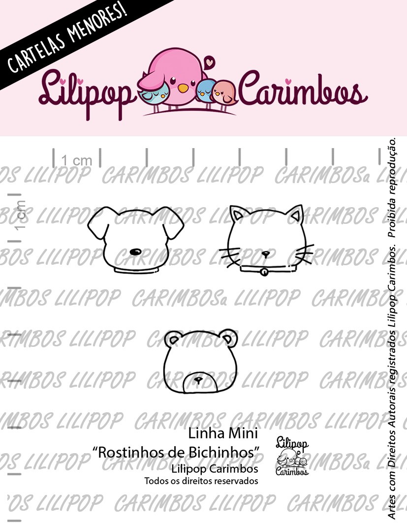 Cartela de Carimbos Mini - "Rostinhos de Bichinhos" - Lilipop Carimbos  - Lilipop carimbos