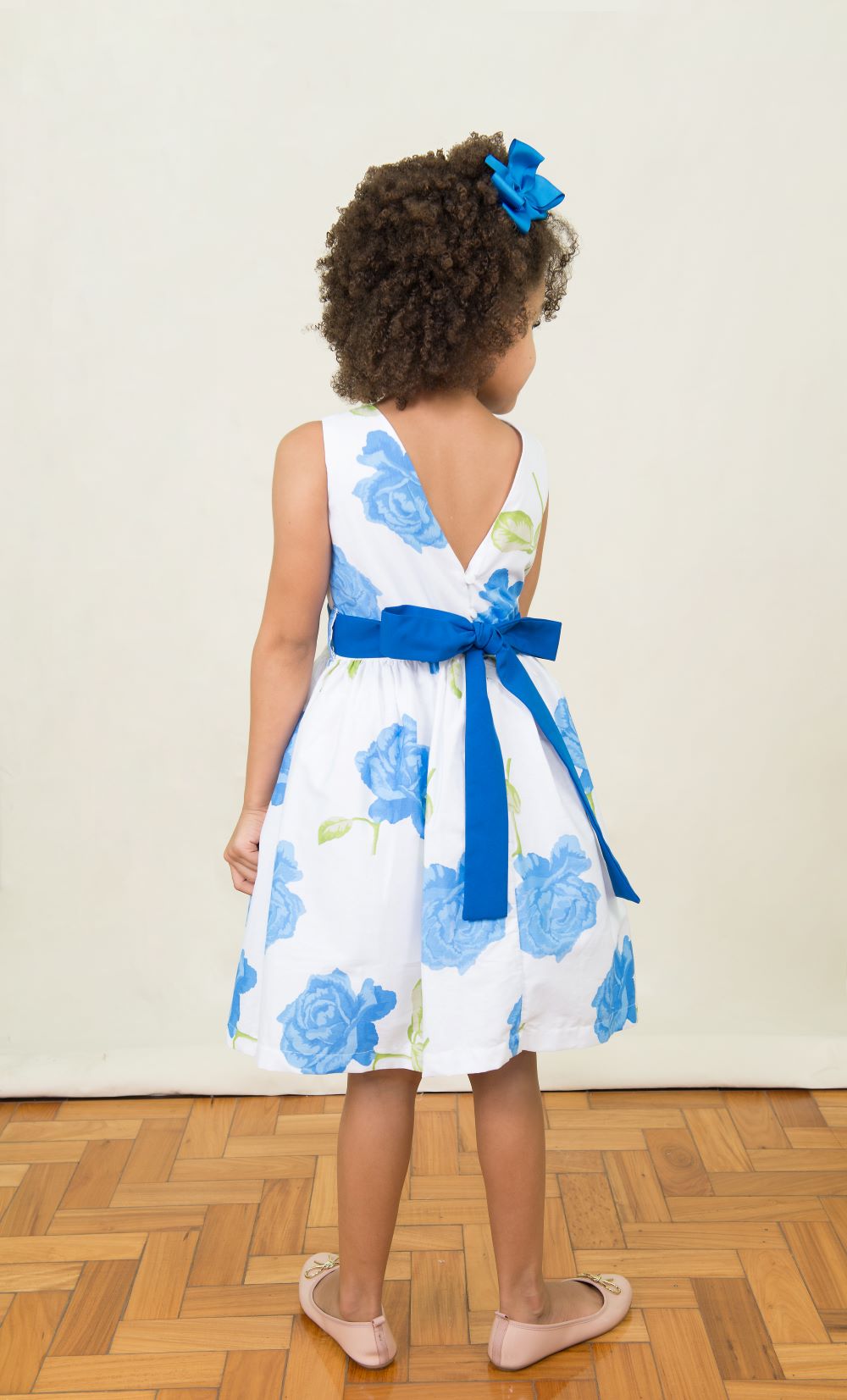 Vestido Infantil Floral Azul Flores grandes