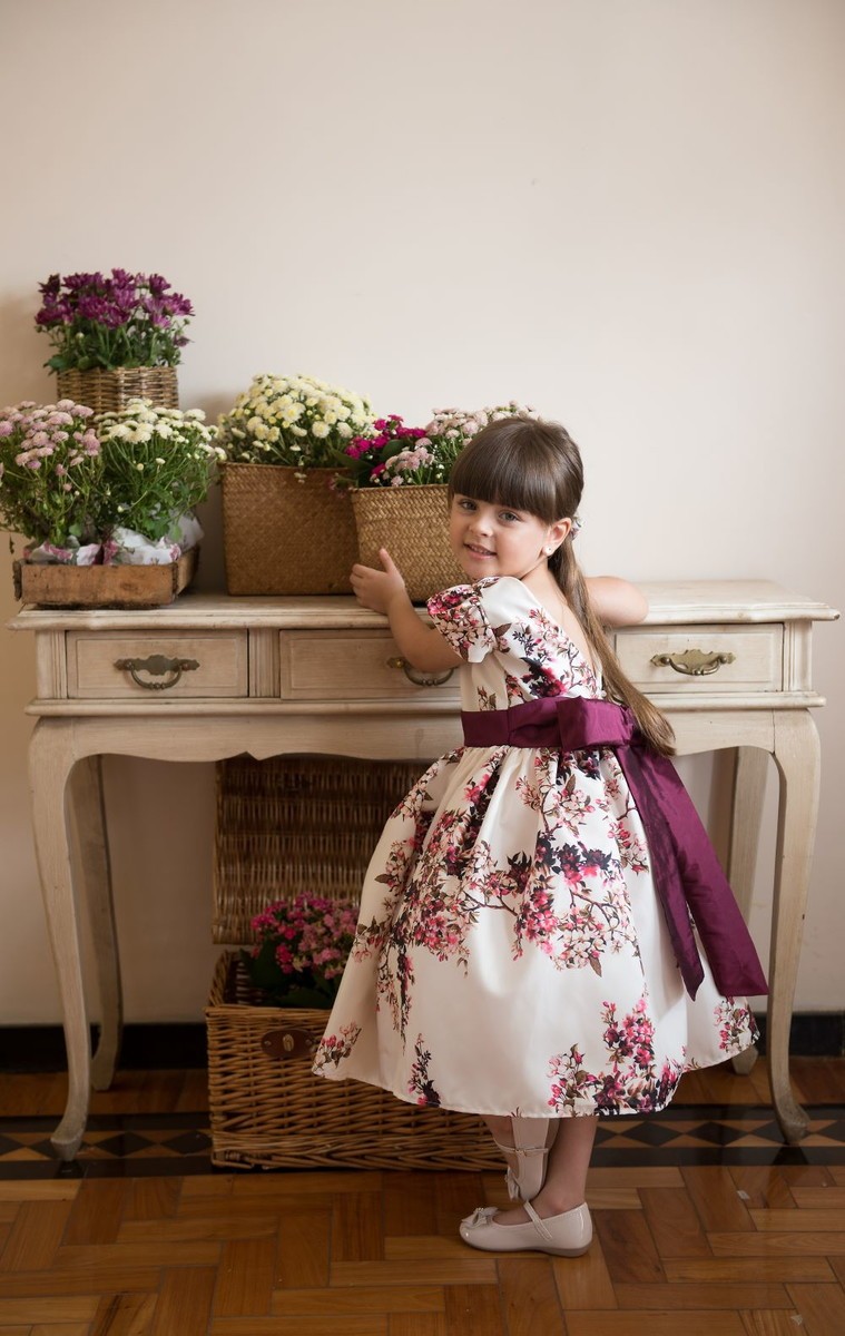 Vestido Infantil Floral Marsala Dama Festa Florista Nina Baunilha