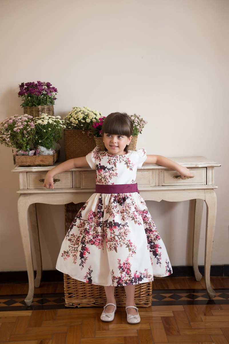 Vestido Infantil Floral Marsala Dama Festa Florista Nina Baunilha