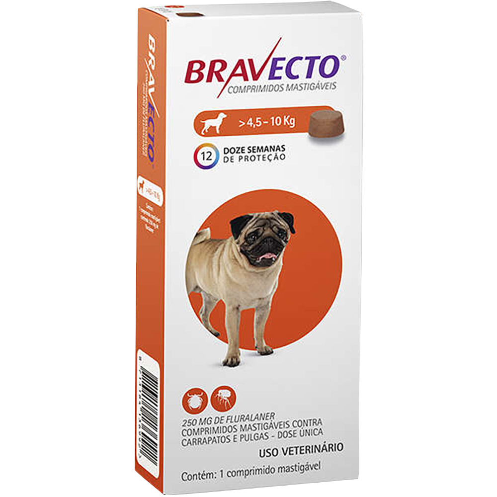 Antipulgas e Carrapatos MSD Bravecto para Cães de 4,5 a 10 Kg - 250mg