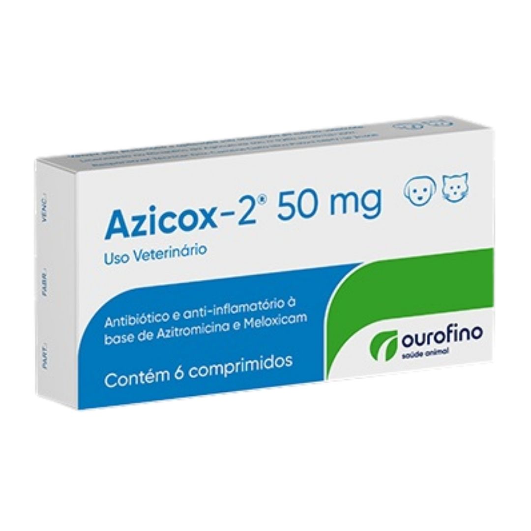 Azicox-2 Ouro Fino  50mg - 6 Comprimidos - Antibiótico e Anti-inflamatório