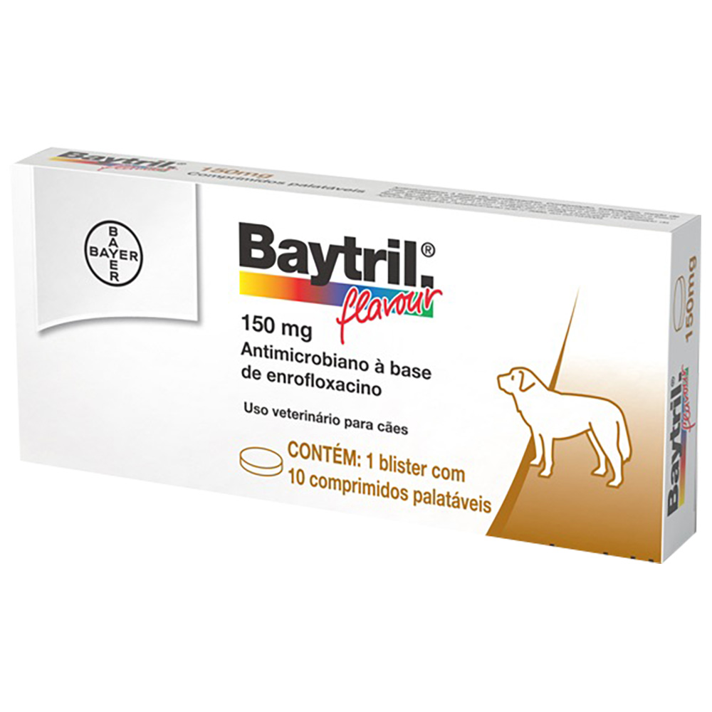 Baytril Flavour Bayer Cães E Gatos 150mg - 10 Comprimidos