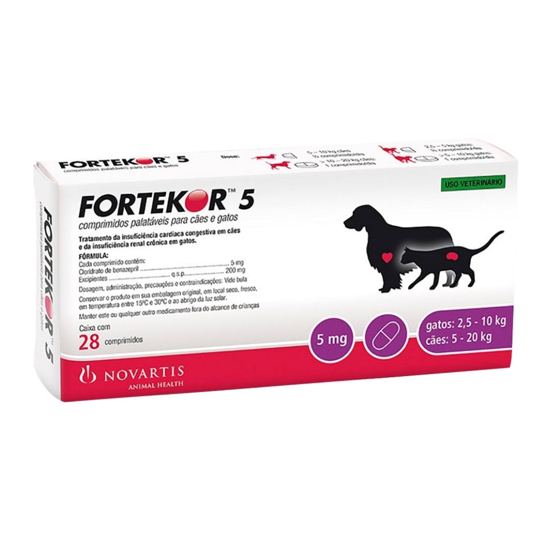 Fortekor Flavour Elanco 5mg - Tratamento Insuficiência Cardíaca Cães e Renal Gatos