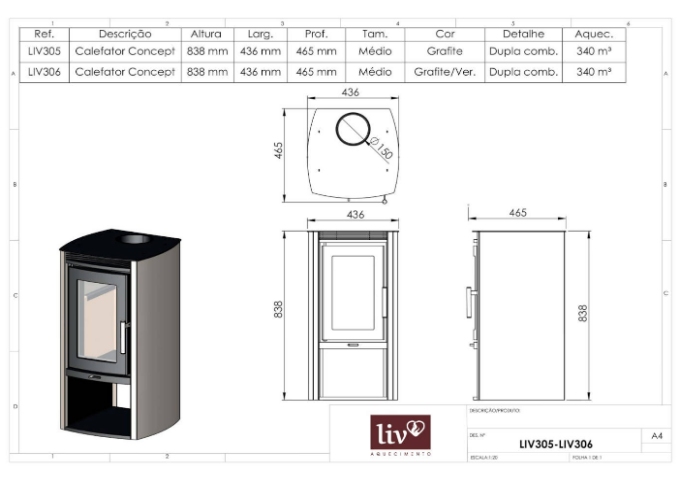Calefator LIV306 de Dupla Combustão Concept - Decorgrill - A certeza do melhor para o seu espaço gourmet!