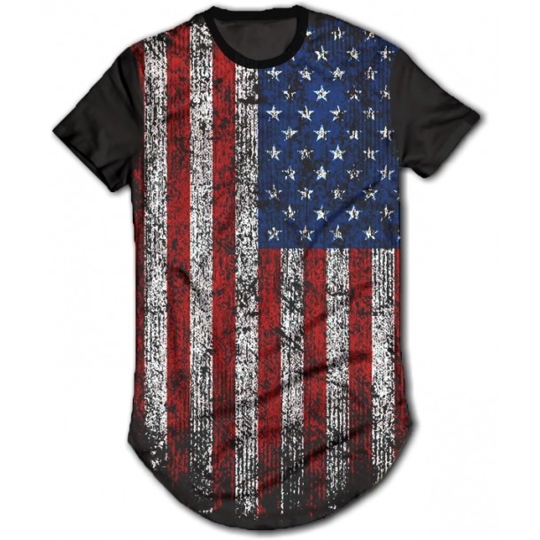 Camisa Long Line Personalizada - Bandeira EUA