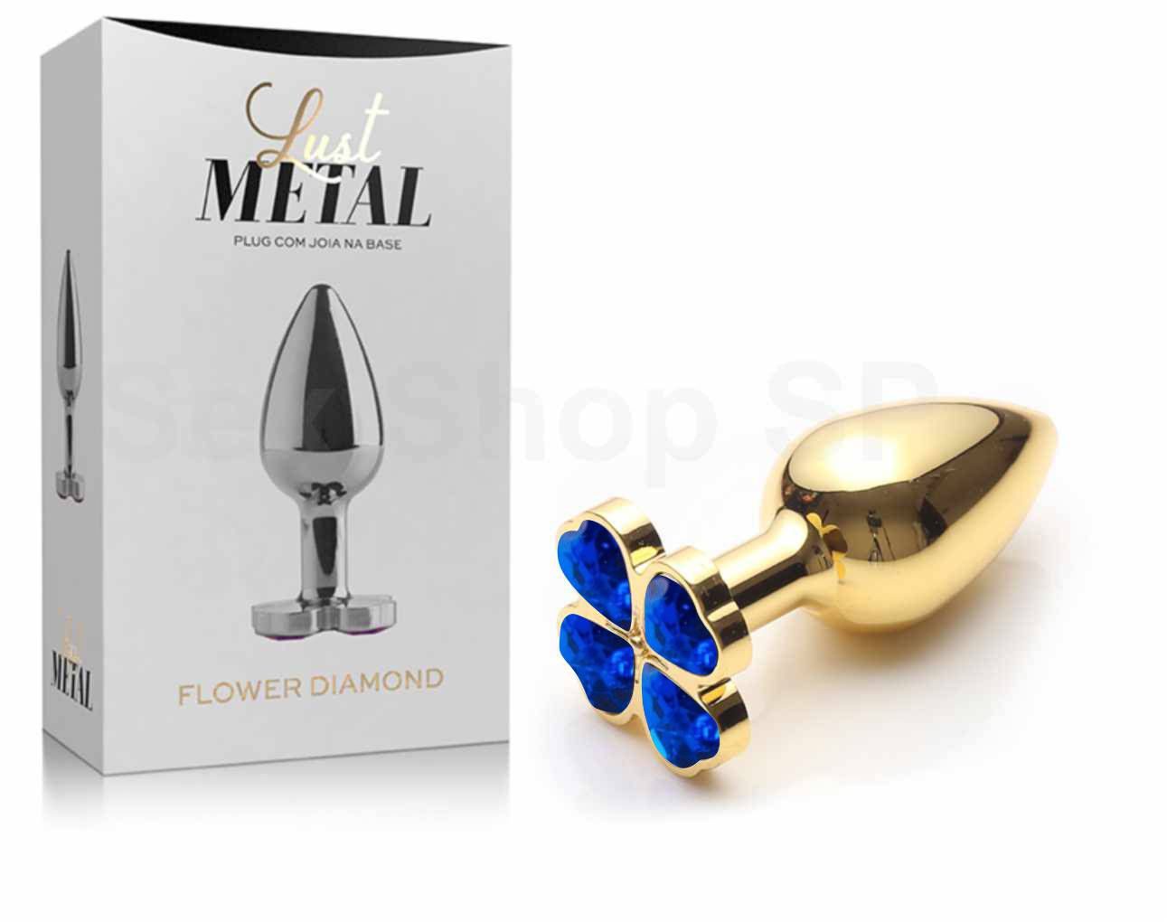 Plug Anal Dourado Lust Metal Flower Azul - Adão & Eva