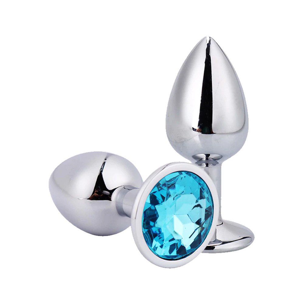 Plug Anal Luxo em Metal - Pedra Azul Claro