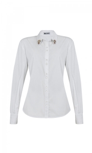Número 9 - Camisa Social com Gola Bordada Tricoline Branca