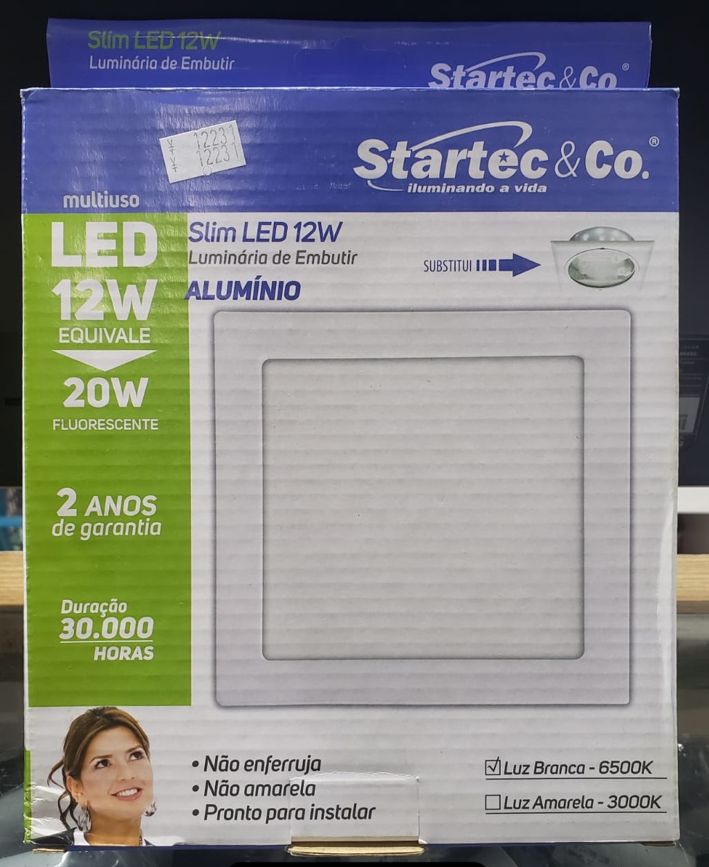 Plafon de Embutir Slim LED Quadrada 12W 3000K Luz Branca