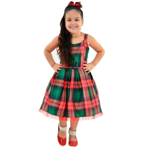 Vestido Infantil Xadrez: Vermelho e Verde para Natal