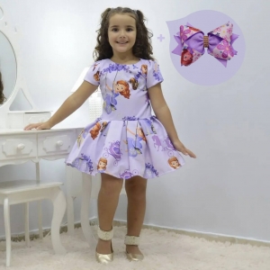 Kit Vestido infantil tema Princesa Sofia + Laço para Cabelo
