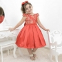 Vestido festa infantil vermelho com tule francês com bordado floral