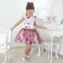 Vestido infantil floral com saia de tule marsala