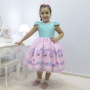Vestido infantil tema Lol Surprise Unicórnio com tule francês 