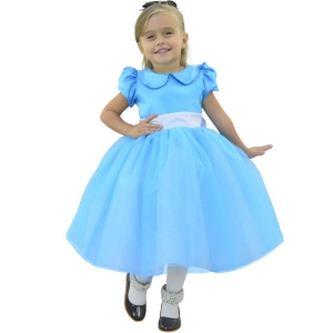Vestido Infantil Tule Azul - Estilo Alice no País das Maravilhas