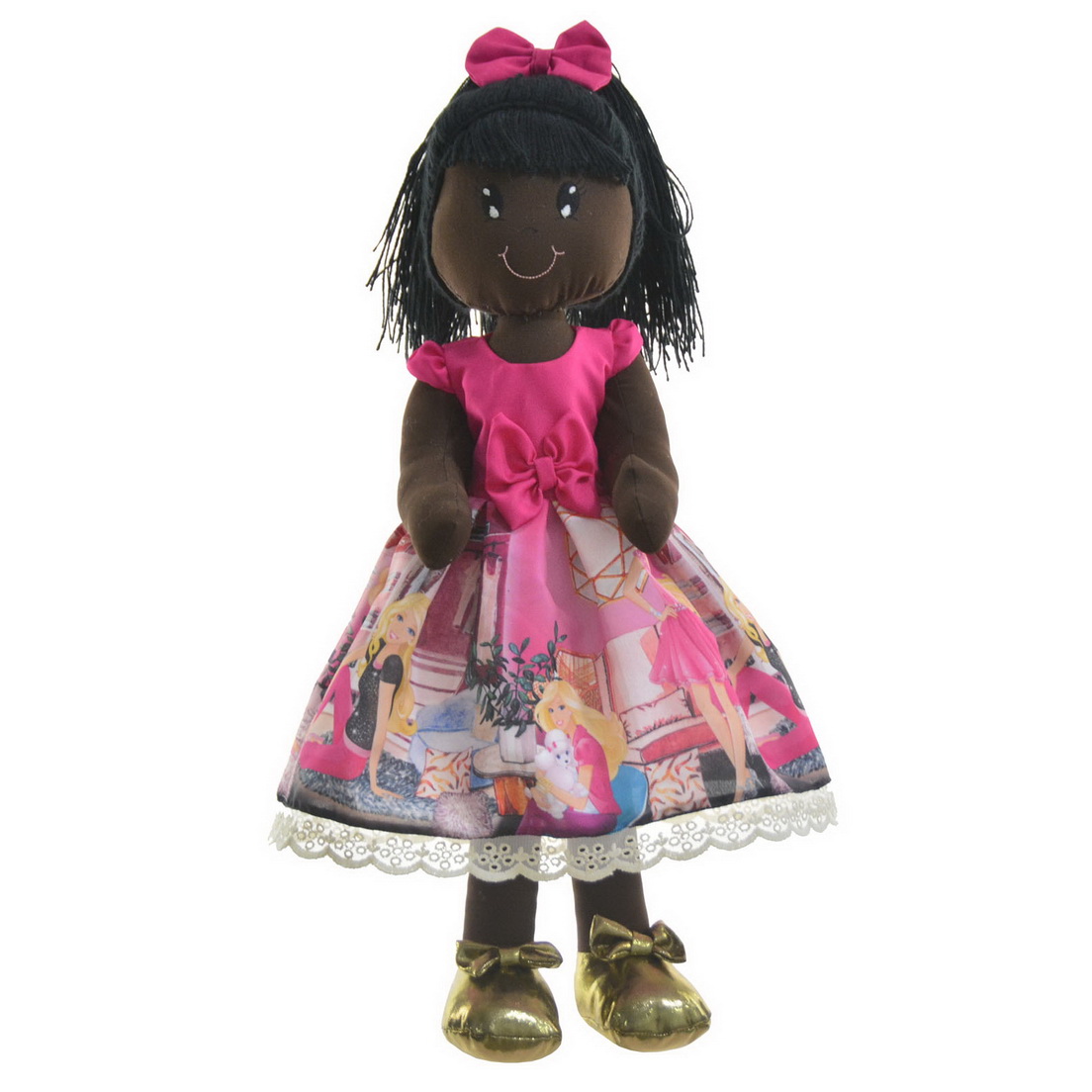 Boneca de Pano Negra Nina com Roupa tema Barbie
