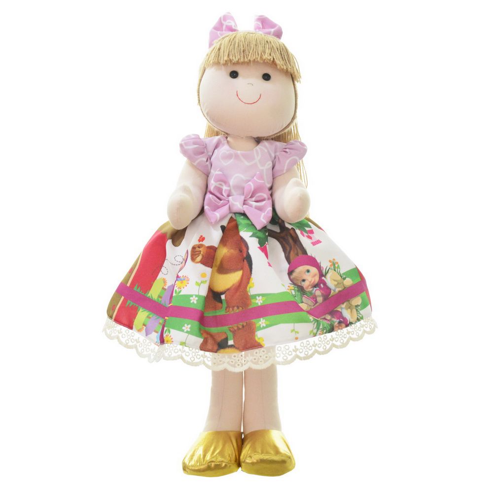 Boneca de Pano Pri com vestido no tema Masha e o Urso 