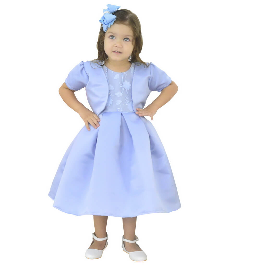 Vestido infantil Azul Bebê Com Bolero Formatura - 6 Meses a 10 anos